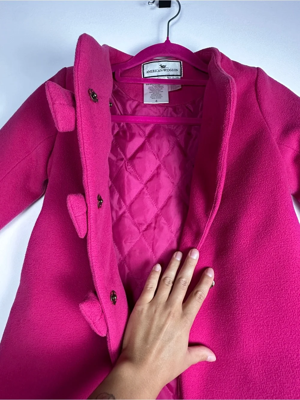 American Widgeon Girls Size 4 Hot Pink Bow Coat Quilted Lined Dressy Jacket
